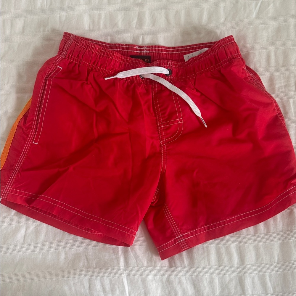 Sundek Boys' Red Swim Trunks with Retro Orange Side Stripe